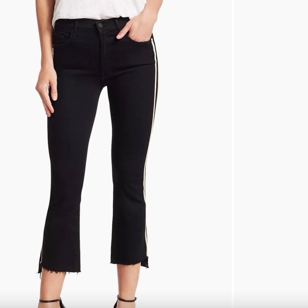 Mother Denim Insider High-Rise Crop Step Fray Guilty Racer Stripe Jeans Size 28